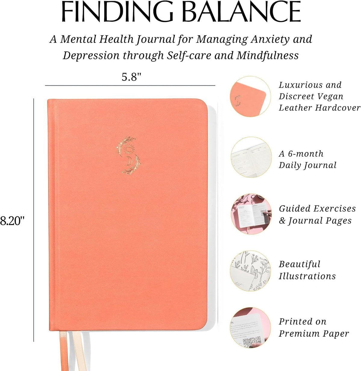 FINDING BALANCE Mental Health Journal – 6-Month Daily Journal with Prompts for Mindfulness, Self-Care & Healing – Anxiety & Depression Management – Hardcover