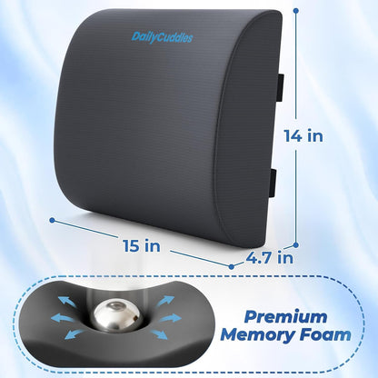 Lumbar Support Pillow, Ergonomic Back Cushion for Office Chair, Black/Large | Memory Foam Back Pillow with Adjustable Strap for Long-Hour Sitting , Gaming Chair, Back Support for Pain Relief