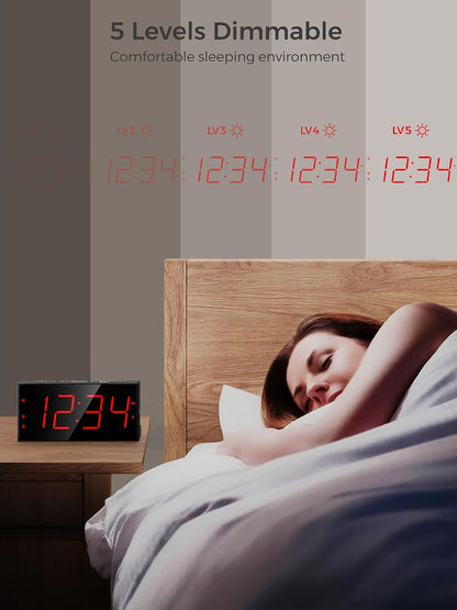 Vibrating Alarm Clock for Heavy Sleepers – Loud Bed Shaker, Dual Alarms with Weekday/Weekend Mode, 3 Vibration Levels, 5-Volume & Dimmer, Large Display, USB + Battery Backup – Deaf & Hearing-Impaired