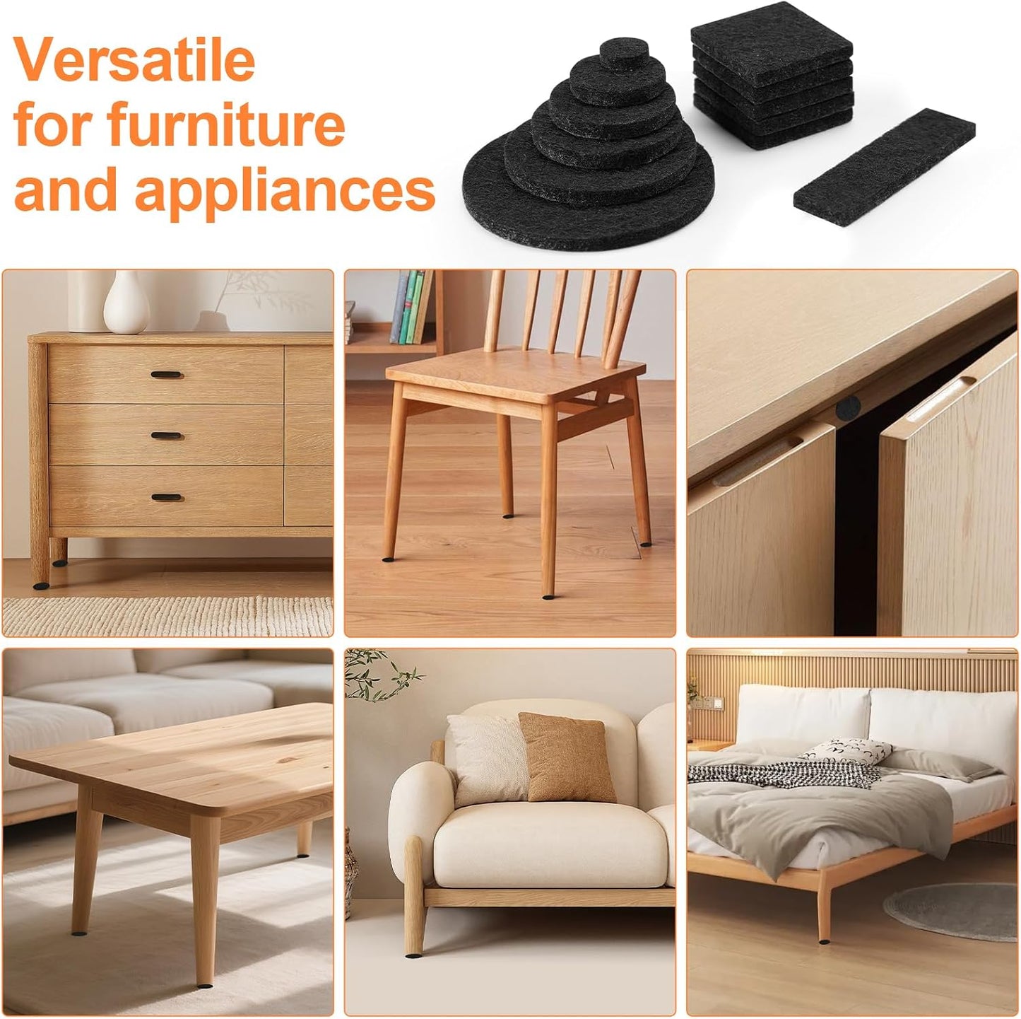 Felt Furniture Pads 300 Pieces, Furniture Pads for Hardwood Floors Black | Self-adhesive felt pads prevent scratches and noise, ideal for chair legs, suitable for hardwood floors and indoor furniture
