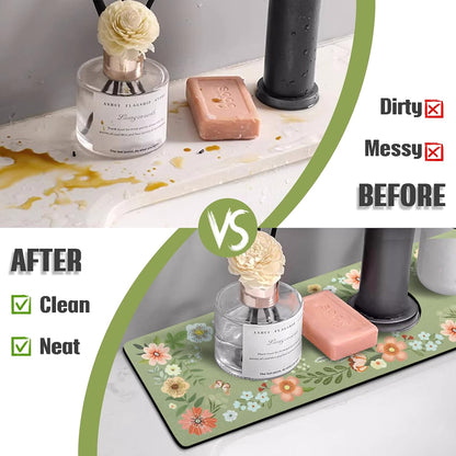 Sink Faucet Absorbing Mat, 2 Pack Drying Mat Around Faucet Sink Splash Guard Behind Faucet Sinkmat For Kitchen Bathroom Island Rv 24 * 5.5 Inch (60 * 14 cm)