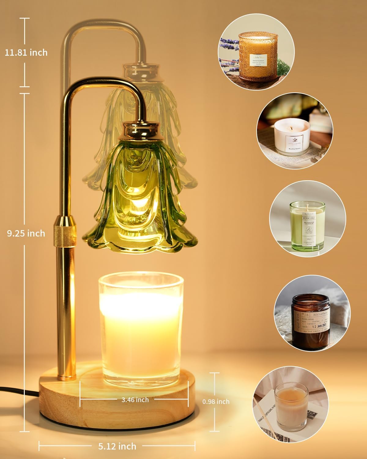 SupBri Candle Warmer Lamp with Timer & 4Bulbs, Pink Flower Glass Shdae