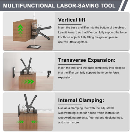 2Pcs Metal Labor Saving Arm Jack, Hand Furniture Lifter Tool, Furniture Jack, 440LBS Capacity Precise Control Slow/Fast Descent for Lifting Door Furniture, Window, Wall Tile Positioning