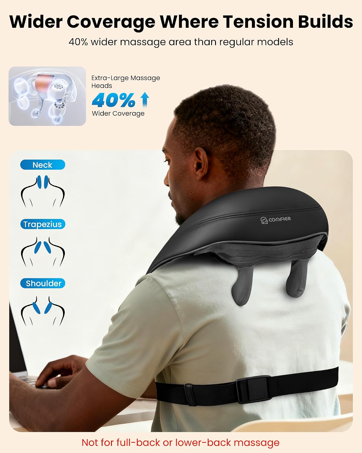 COMFIER Shiatsu Neck and Shoulder Massager with Heat,White Elephant Gifts for Adults,4D Deep Kneading Massage Pillow with Heat, Back Massager, Pillow Massage,Jet Black