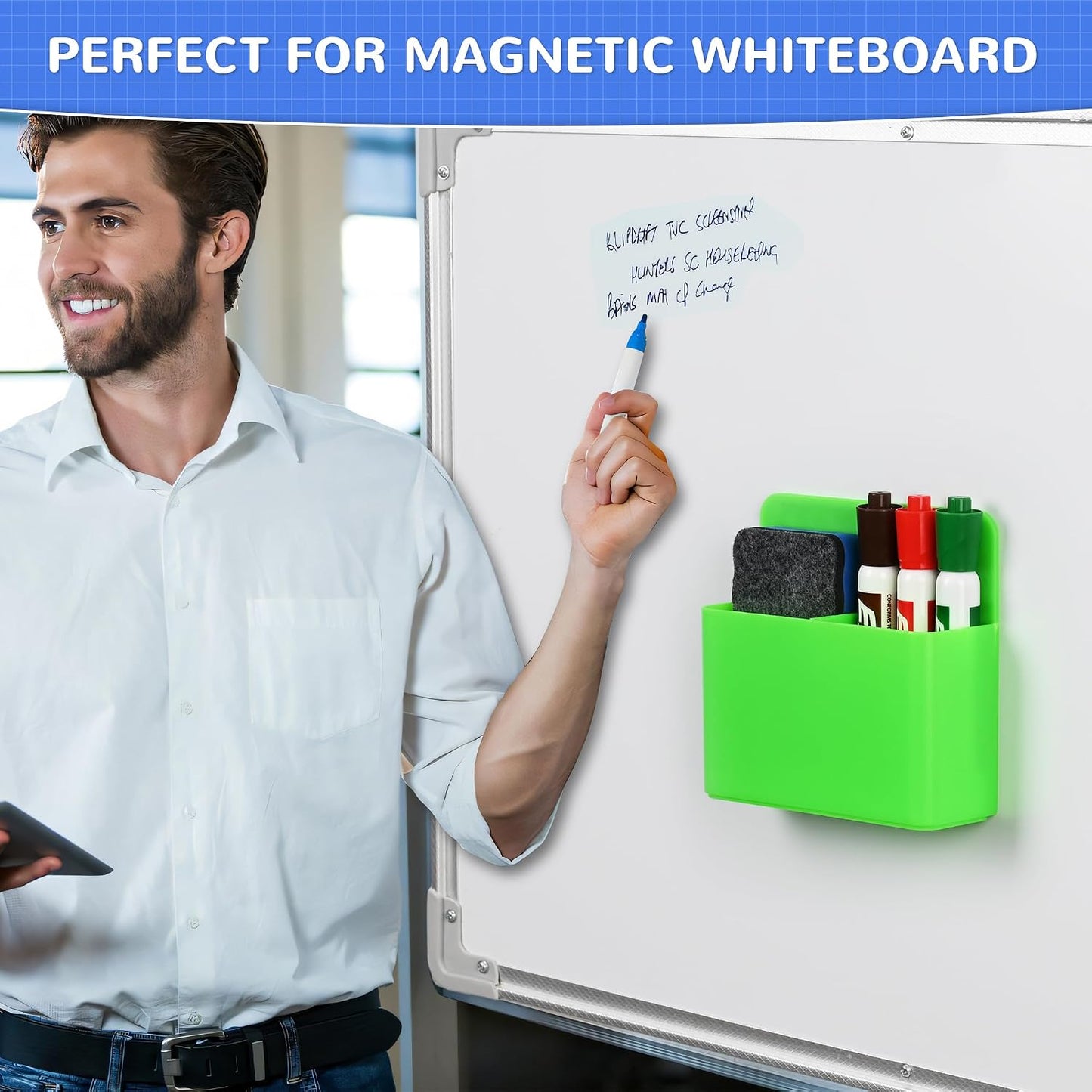 Magnetic Dry Erase Marker Holder - Multi-Surface Pen & Marker Holder for Fridge, Whiteboard, Locker - School, Office, Home - 1 Pack, Black