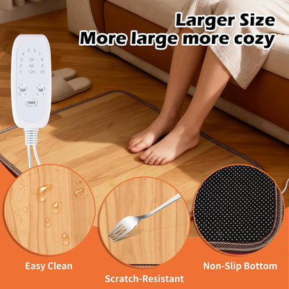 Large Heated Floor Mat, Under Desk Foot Warmer, 10 Temp Levels & Auto Shut Off Timer, Energy-Saving, Waterproof, for Office, Home, Study Play Room 120V 120W 18.5x26.4 inch NM