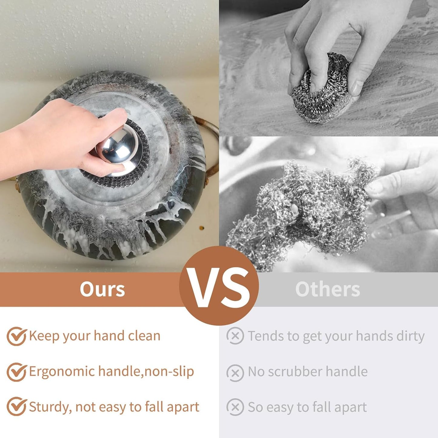 6PCS Steel Wool Scrubber Sponge Set, Barbecue Grill Cleaning Scrubber Pads | Stainless Steel Scrubber Replacement for Scouring Messes from Cast Iron, Pots, Pans, Grill, Stoves, Sink (6 Pads)
