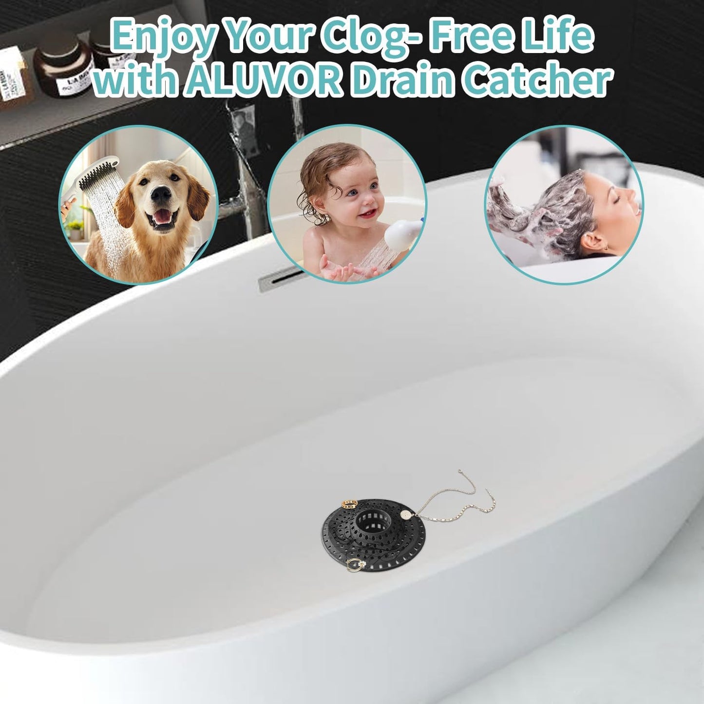 Aluvor Bathtub Drain Hair Catcher,Silicone Tub Hair Catcher Drain Protector | Collapsible Shower Hair Drain Catcher Strainer for 1.48'' to 1.76'' Flat Regular Drains, 3PCS/Grayish-White