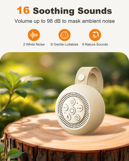 White Noise Sound Machine with Voice Recording, 16 Soothing Sounds Portable Noise Machine, Night Light, Timer, Rechargeable White Noise Machine for Sleeping Nursery Home Office Travel