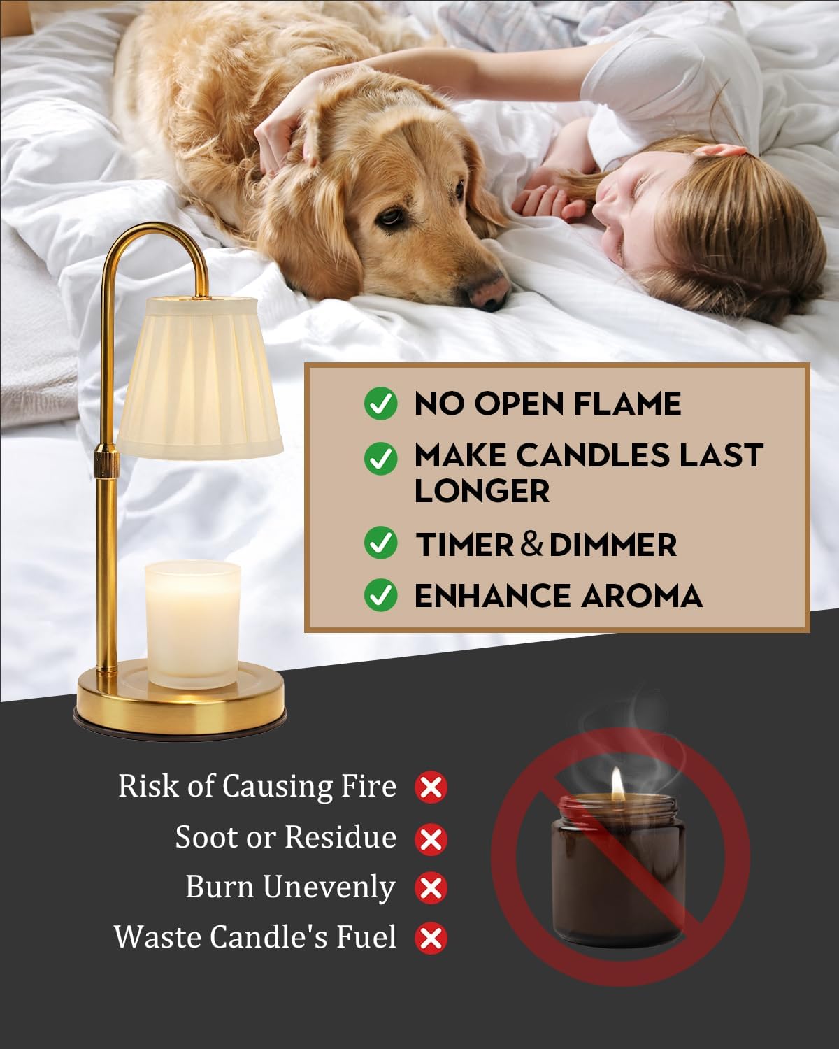 Modern Candle Warmer Lamp with Timer, Dimmable Candle Lamp Warmer, Mothers Day Birthday Gifts for Women Men, Black Candle Warmer, Adjustable Candle Light Warmer, Cozy Living Room Bedroom Home Decor