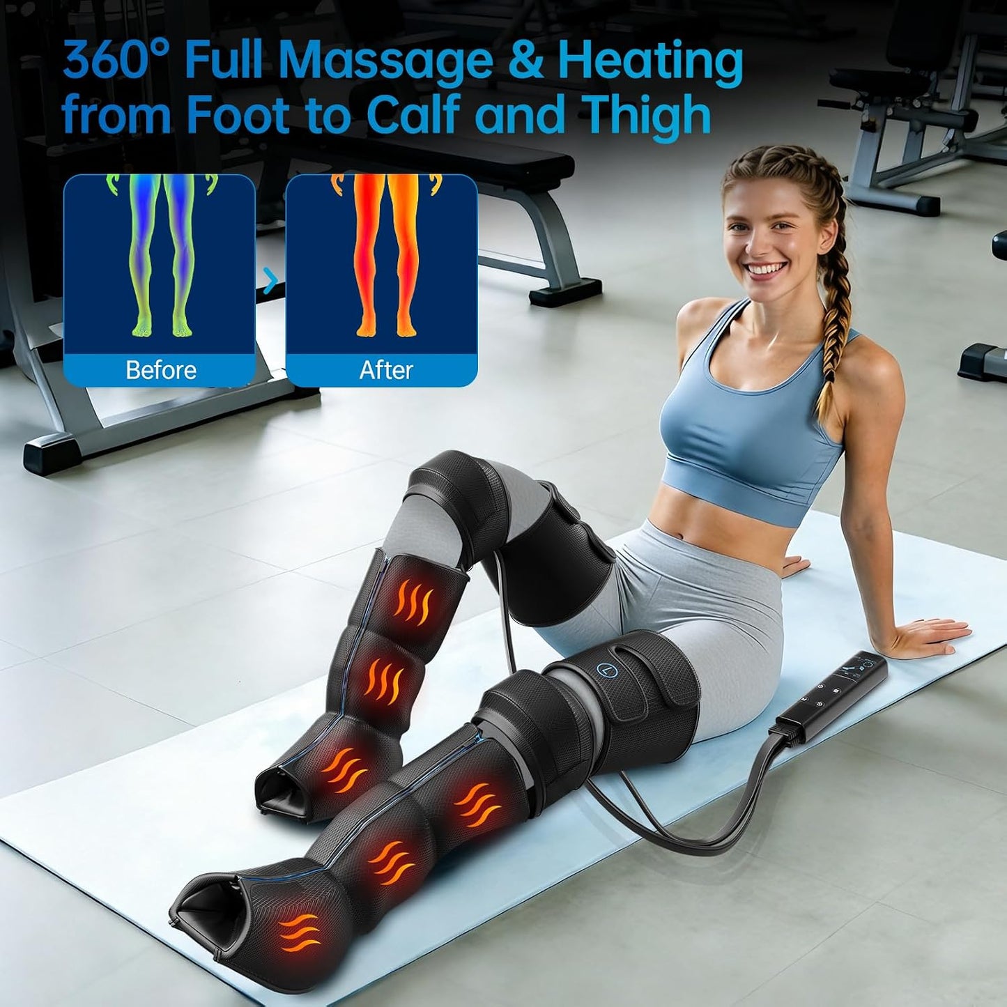 Air Leg Compression Massager Pro with Heat for Circulation and Pain Relief, Leg Recovery Compression System for Fast Recovery of Foot, Calf and Thigh, Relieve Edema, Reduce Muscle Fatigue