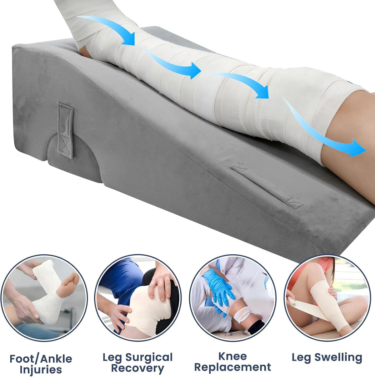 2 Adjustable Arc-Designed Leg Elevation Pillow for After Surgery – Knee Replacement Recovery Aid, Bone Foam Knee Surgery Pillow for Hip & Ankle Pain Relief