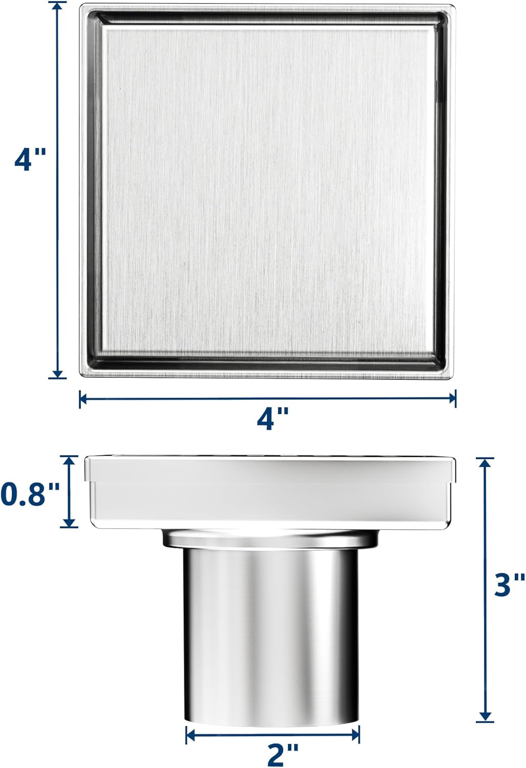 Neodrain 4" Brushed Square Shower Drain with Removable Tile Insert Grate | 304 Stainless Steel Tile Square Drain, Hidden Drain,Easy to Clean, Waterproof & Sturdy Shower Drain, CUPC Certified