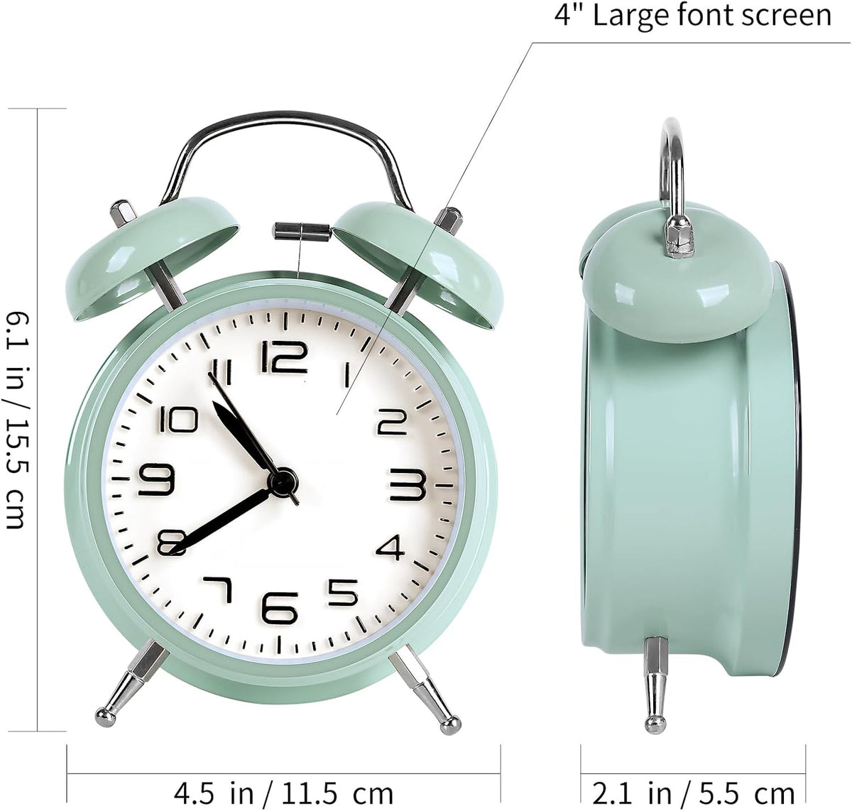 pxy Loud Alarm Clock for Heavy Sleepers 3D Dial Battery Operated (Battery Include), 4" Super Silent Analog Alarm Clock for Kids with Night Light PT260 Silver OrangePT505 Green White