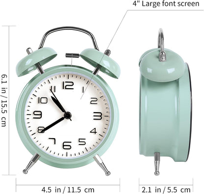 pxy Loud Alarm Clock for Heavy Sleepers 3D Dial Battery Operated (Battery Include), 4" Super Silent Analog Alarm Clock for Kids with Night Light PT260 Silver OrangePT505 Green White