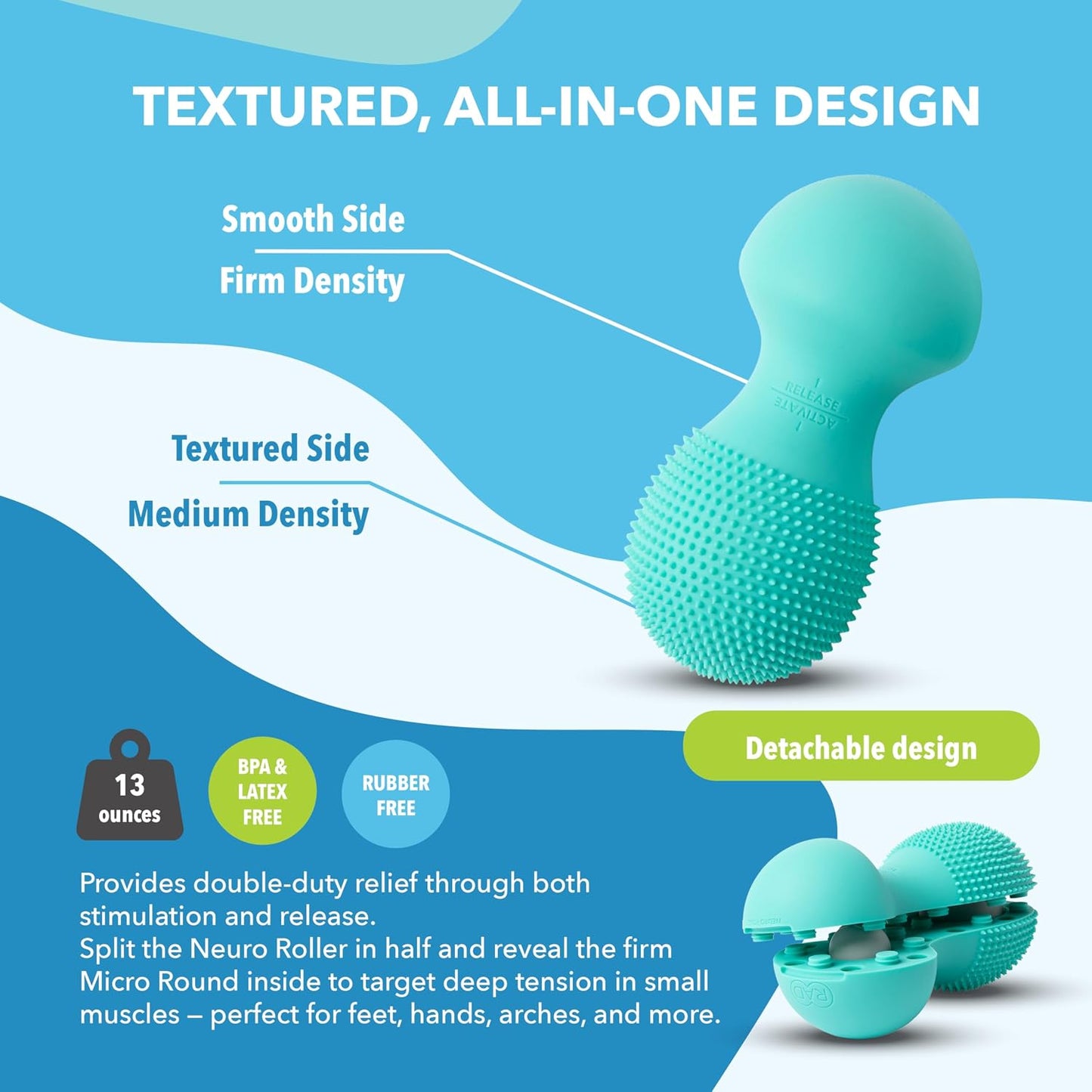 RAD The Original Neuro Ball – Foot Roller & Textured Massage Ball for Myofascial Release, Plantar Fasciitis, Hands & Face – Spiky Therapy Tool for Muscle Relief