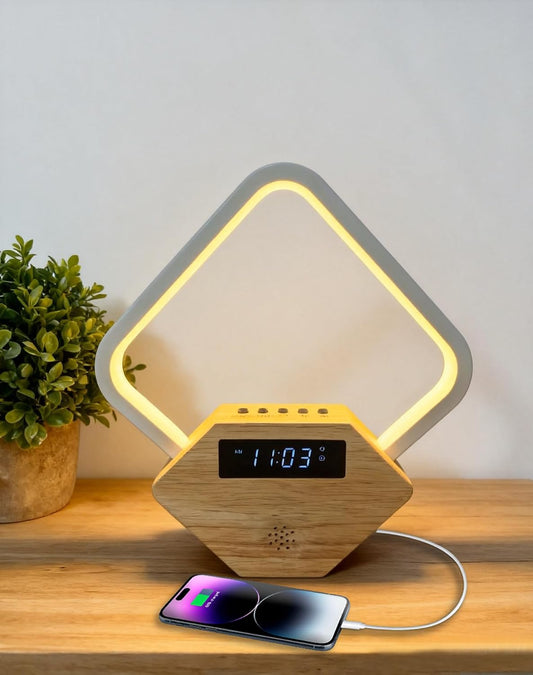 All-in-One Sunrise Alarm Clock for Heavy Sleepers | Wood 3-Color Dimmable Bedside Lamp with White Noise & Fast USB Phone Charger for Bedroom/Office | Sleep Aid for Adults Kids,Gift for Men Women