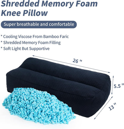 HOMBYS Shredded Memory Foam Knee Pillow for Side Sleepers, 6.5" Height Pillow Between Legs for Aligns Spine & Relieves Pressure Hip & Leg Elevation, Supportive Pillow for Pregnancy, Sciatica, White
