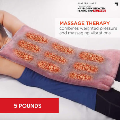 Calming Heat Massaging Vibrations Weighted Heating Pad by Sharper Image | Temperature Settings, Auto Shut-Off Feature, Gift for Holidays, Women & Men | 3 Heat, 6 Massage, 12” x 24”, 4 lbs