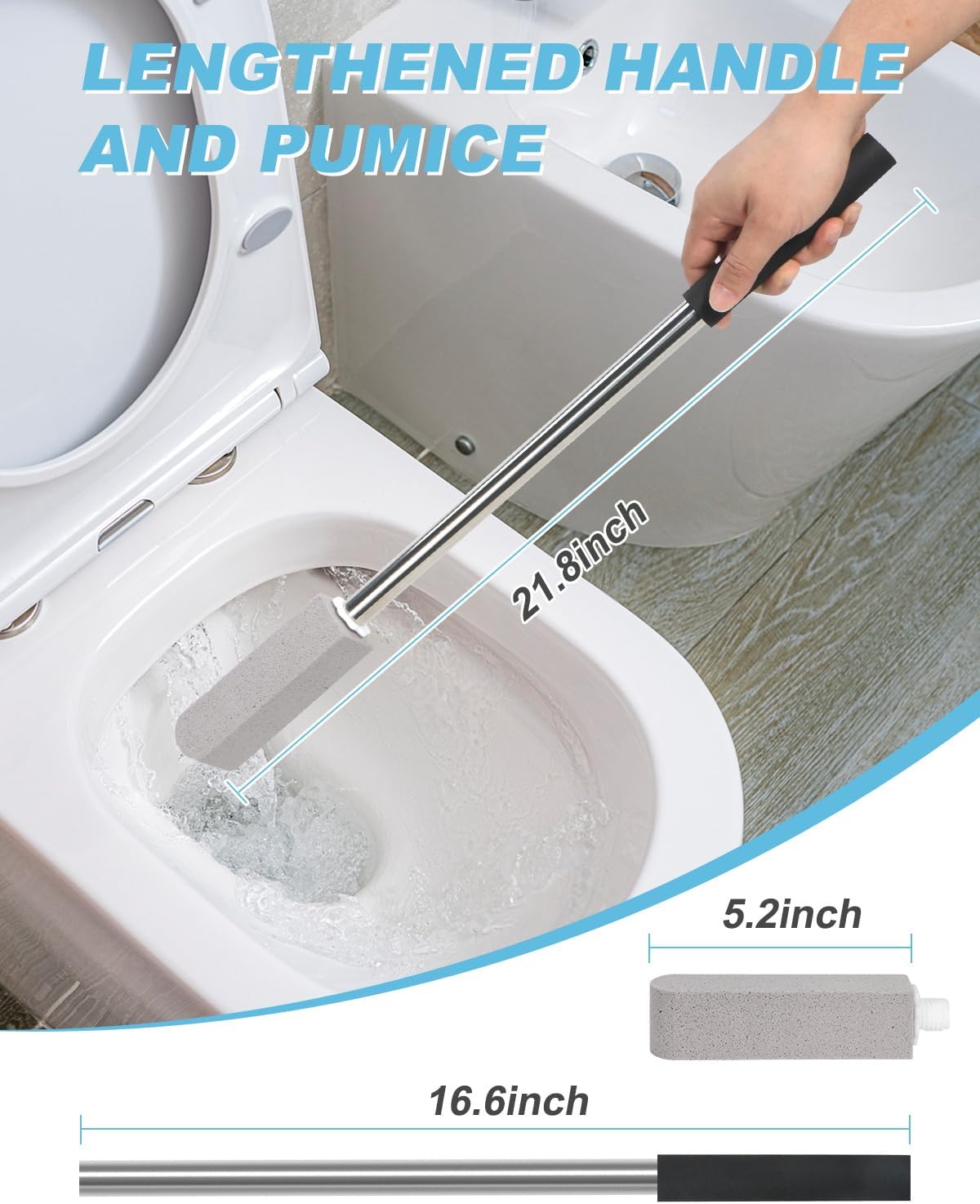 6 Pack Pumice Stone Toilet Bowl Cleaner | 22" Stainless Handle Hard Water Stains Remover, Extra Long Pumice Brush for Toilet, Sink, Pool, Tile, Grill