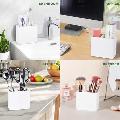 Diatomite Toothbrush Holder Toothpaste Organizer, Marble White | Quick Drying, Non-Slip, 2 Slots Kids Electric Tooth Brush Holder for Bathroom, for Countertop, Shower, Vanity