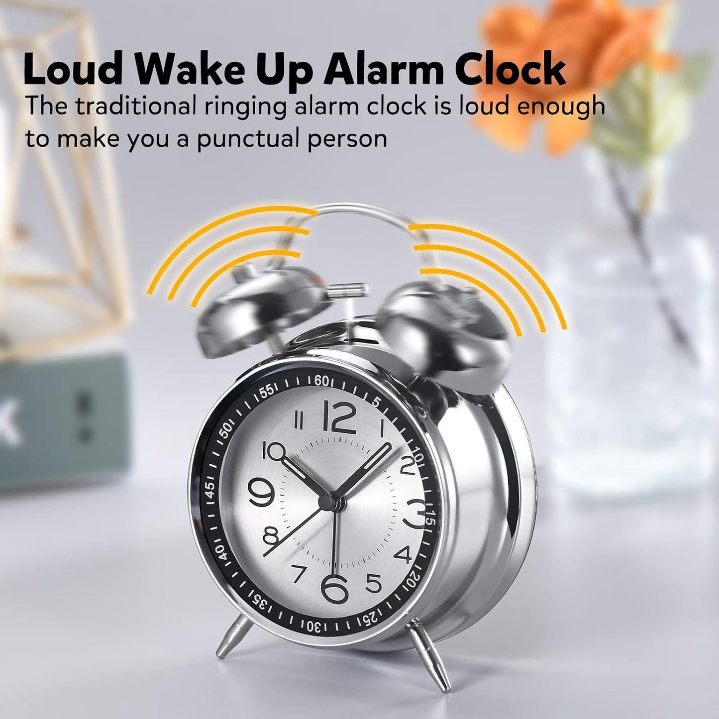 Cadmos Loud Alarm Clock for Heavy Sleepers Adults,Retro 4 Inch Silent Non-Ticking Quartz with Backlight,Twin Bell Analog Kids Alarm Clocks for Bedrooms Bedside (Green)