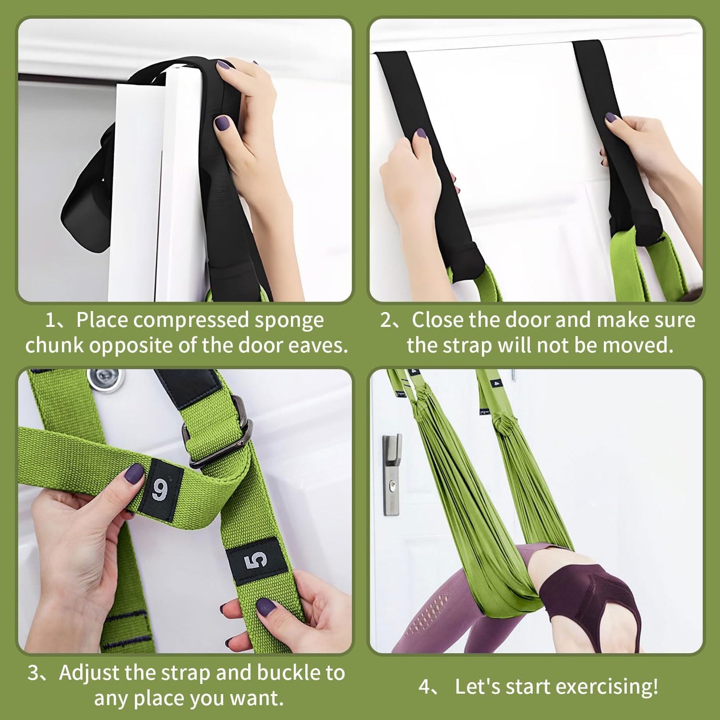 Leg Stretcher Strap Adjustable Fitness Strap Band for Waist Trainer Stretching Door Swing Flexibility Tensile Trainer with Carrying Pouch Back Bend Go Upside-Down for Yoga Practitioner Ballet Dancer Gymnastics Exercises