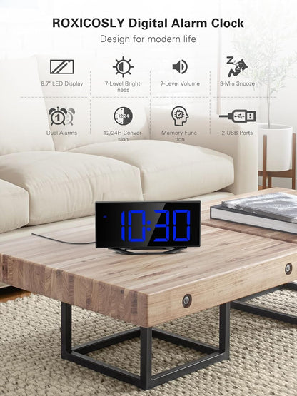 Roxicosly Super Loud Alarm Clock with Bed Shaker,Vibrating Alarm Clock for Heavy Sleepers Hearing Impaired Deaf Teens with USB Charger, Battery Backup,7-Level Brightness&Volume,Snooze,DST