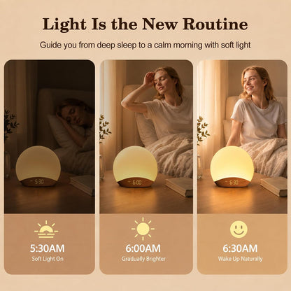 REACHER Wood Grain Sunrise Alarm Clock and Sound Machine Nightlight, Digital Dimmable Clock for Bedroom, 26 Sleep Sounds, White Noise Machine for Baby, Adults, Wake Up Light Alarm Clock for Kids | Digital Dimmable Clock for Bedroom, 26 Sleep Sounds,