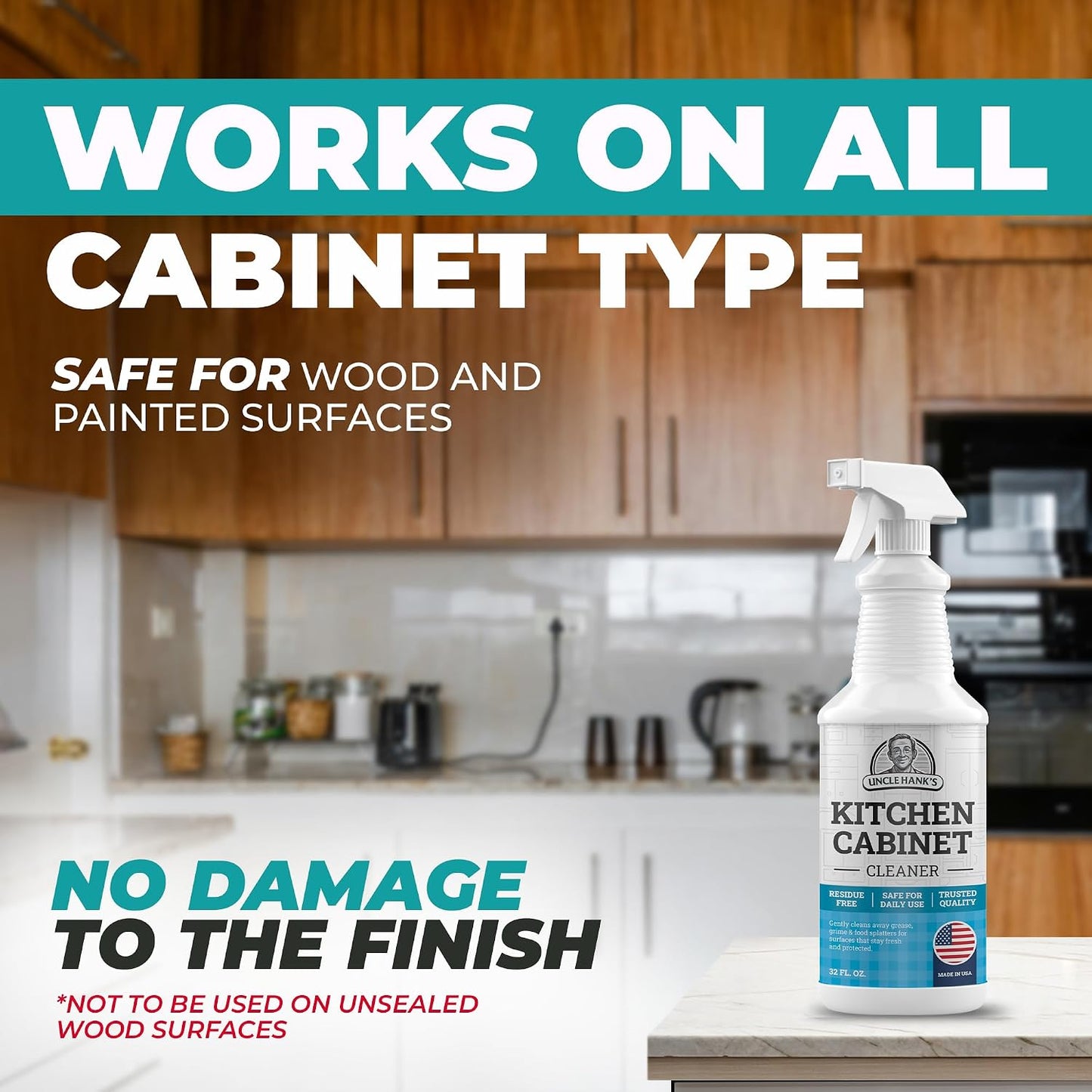 Kitchen Cabinet Cleaner – Gentle, Residue-Free and Effective Everyday Degreaser & Grime Remover for Wood, Painted and Finished Furniture - Complete with Cleaning Brush & Cabinet Cleaner Spray 32oz
