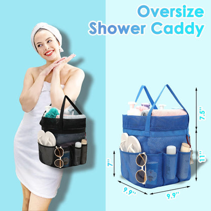 Fammart Mesh Shower Caddy Portable with Drawstring, Dorm Room Essentials for College Girls Guys, 8-Pocket Extra Large Shower Bag Basket Tote for Camping Beach Gym Travel Toiletry Bathroom