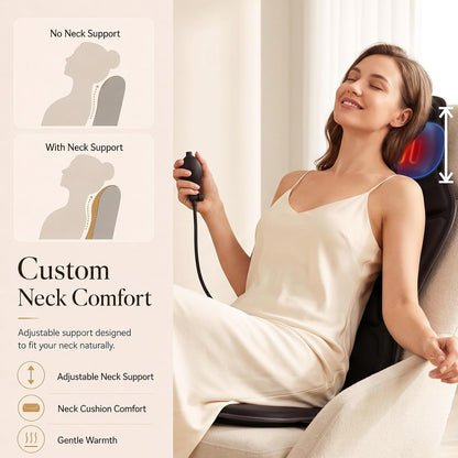 Vibrating Back Massager for Chair with Heat & Cooling, Chair Massager Pad with Adjustable Neck Support, Vibration Massage Seat Cushion for Office Chair Recliner, Home Relaxation
