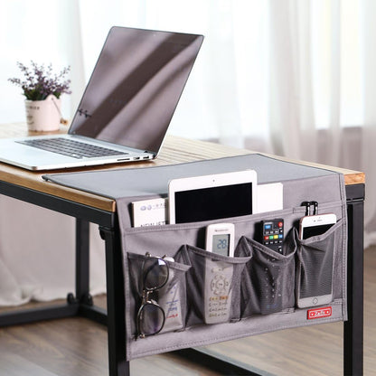 Zafit 5 Pockets Bedside Caddy, Bedside Storage Organizer for Water Bottles, Magazines, Phone, Glasses (5 Pockets-Grey)