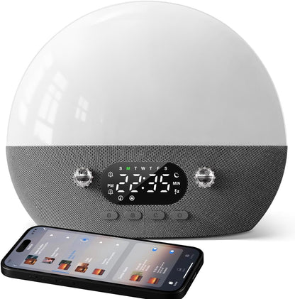 Sunrise Alarm Clock for Heavy Sleepers, Wake Up Light with Sunrise/Sunset Simulation, Dual Alarms & Natural Sounds, Snooze & Sleep Aid, FM Radio, 7 Colors Night Light for Bedroom, Ideal for Gift