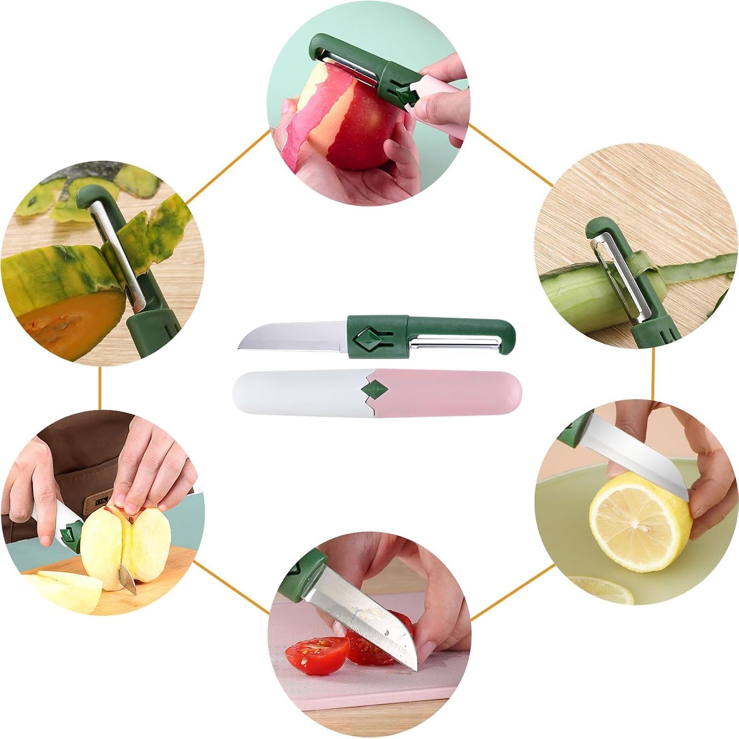 2 in 1 Paring Peeler Knife Multifunctional Stainless Steel Peeler,Creative Fruit and Vegetable Dual-Use Peeler Knife, Outdoor Portable Safety Cover Peeling Fruit Peeler, Kitchen gadgets (pink)