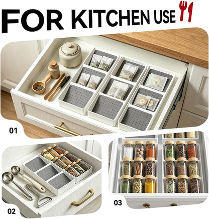 Small spice drawer organizer insert,1 pack,3 layer silicone non-slip mats, L15''xW5.6''xH2'',Kitchen drawers or countertops (jars not included),Expandable spice drawer organizer insert narrow