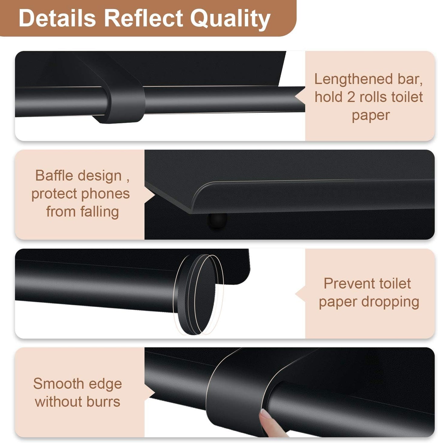 Toilet Paper Holder with Shelf Wall Mounted Toilet Paper Storage, Double Roll Tissue Holder Dispenser Bathroom Toilet Paper Holder (Matte Black)