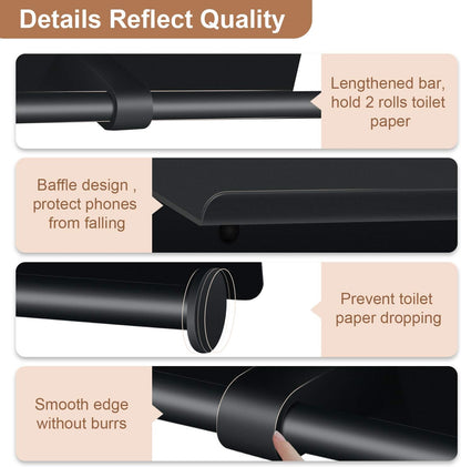 Toilet Paper Holder with Shelf Wall Mounted Toilet Paper Storage, Double Roll Tissue Holder Dispenser Bathroom Toilet Paper Holder (Matte Black)