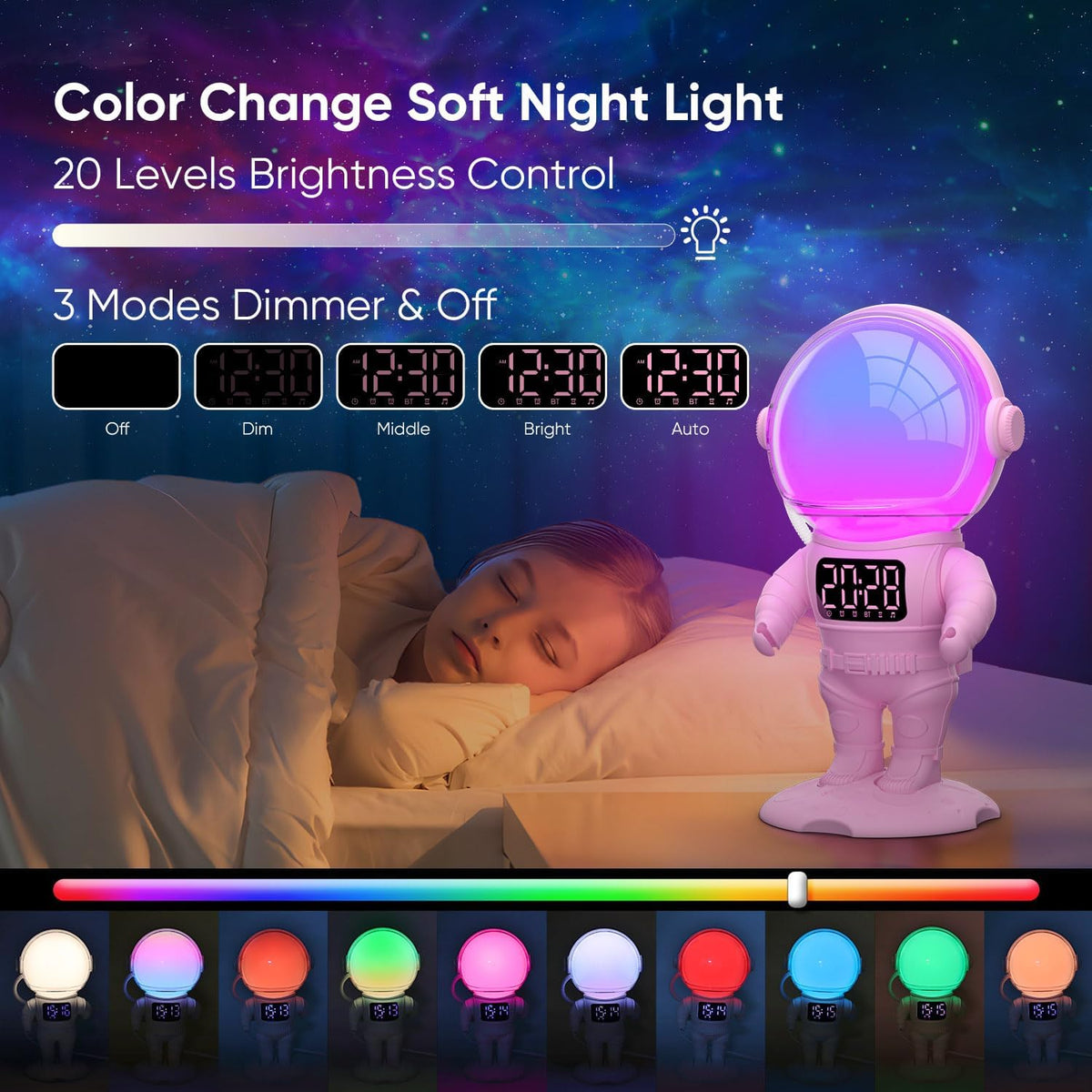 AFEXOA Astronaut Sunrise Alarm Clock with Wake Up Light for Kids
