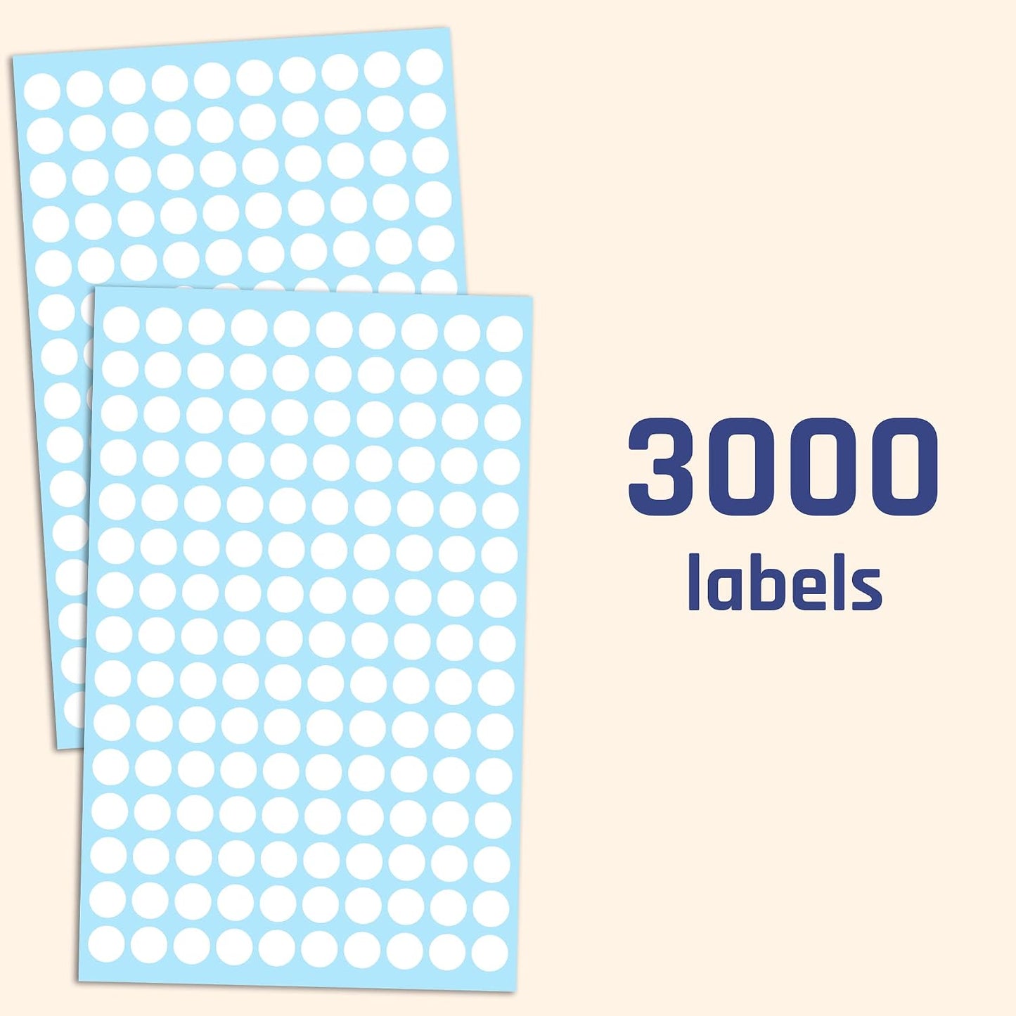 3000 Pieces, Small Colored Dot Round Stickers Labels - 10 Colors, 0.375"