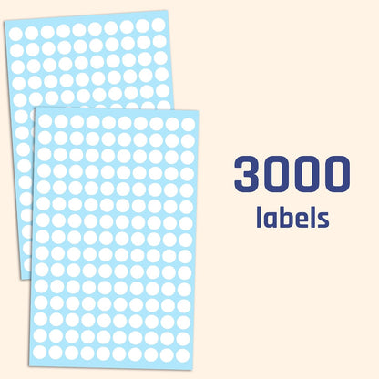 3000 Pieces, Small Colored Dot Round Stickers Labels - 10 Colors, 0.375"