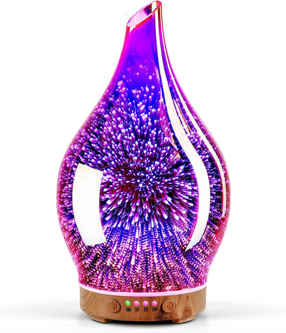 Porseme Oil Diffuser 3D Glass Aromatherapy Ultrasonic Humidifier, Air Refresh Auto Shut-Off, Timer Setting, BPA Free for Home Hotel Yoga Leisure SPA Gift 150ml Last 6H - Colors B