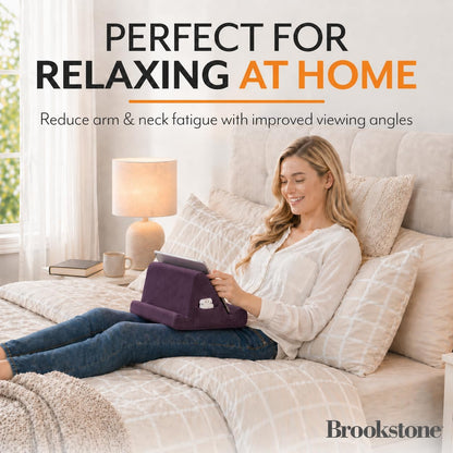 Brookstone Tablet Lap Cushion - Tablet/Phone/Ebook Holder for Bed, Flights, and Travel, Memory Foam Lap Desk for Reading and Hands Free Viewing, Compatible iPad and Kindle Accessories, Grey