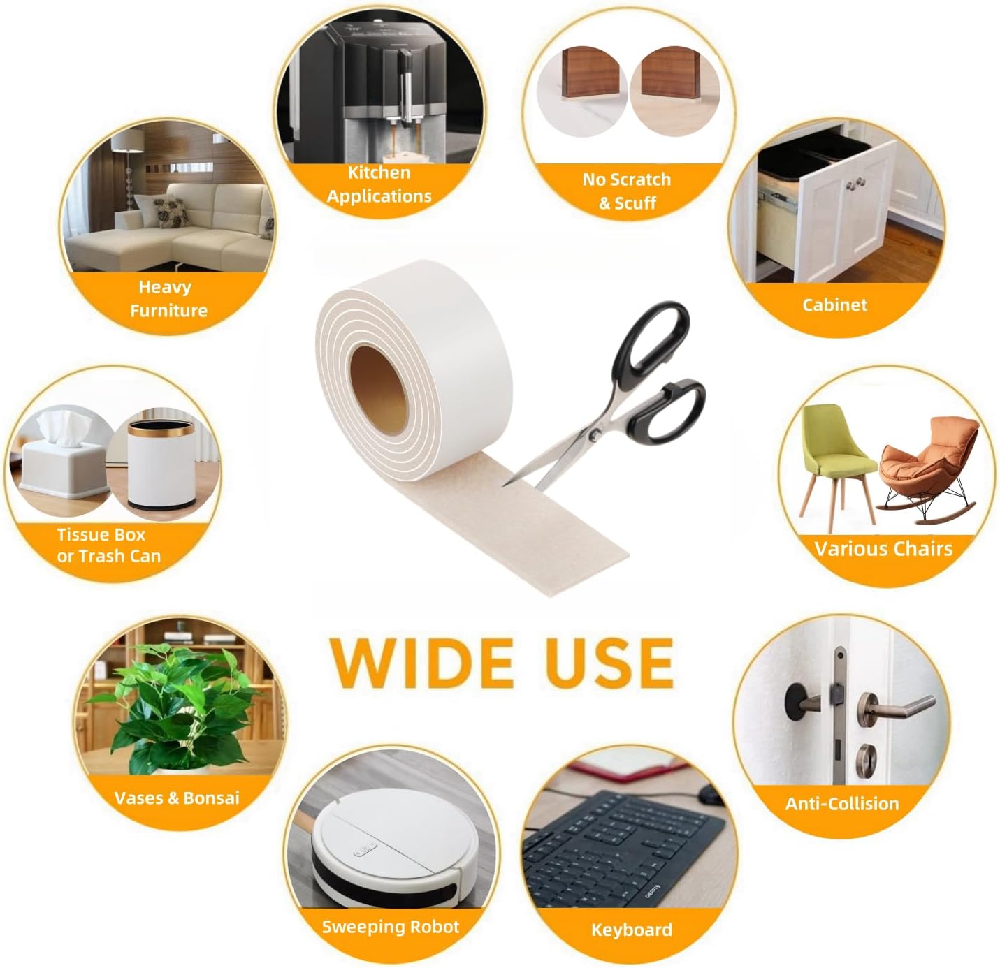 Felt Strips with Adhesive Backing Heavy Duty Cuttable Felt Tape Roll Furniture Pads for Chair Legs - Protecting Hardwood Floors, Chair Wall Protector (Black, 80 x 0.5 x 0.14 Inch)