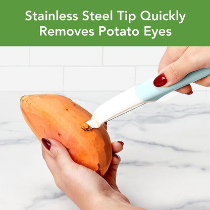Tovolo Vegetable Peeler with Ultra Sharp Stainless Steel Swivel Blade Non Slip Handle, Multi Functional Dishwasher Safe Kitchen Wide Ribbon Potato Peeler for Fruit Veggies Carrots Apples, Oatmeal