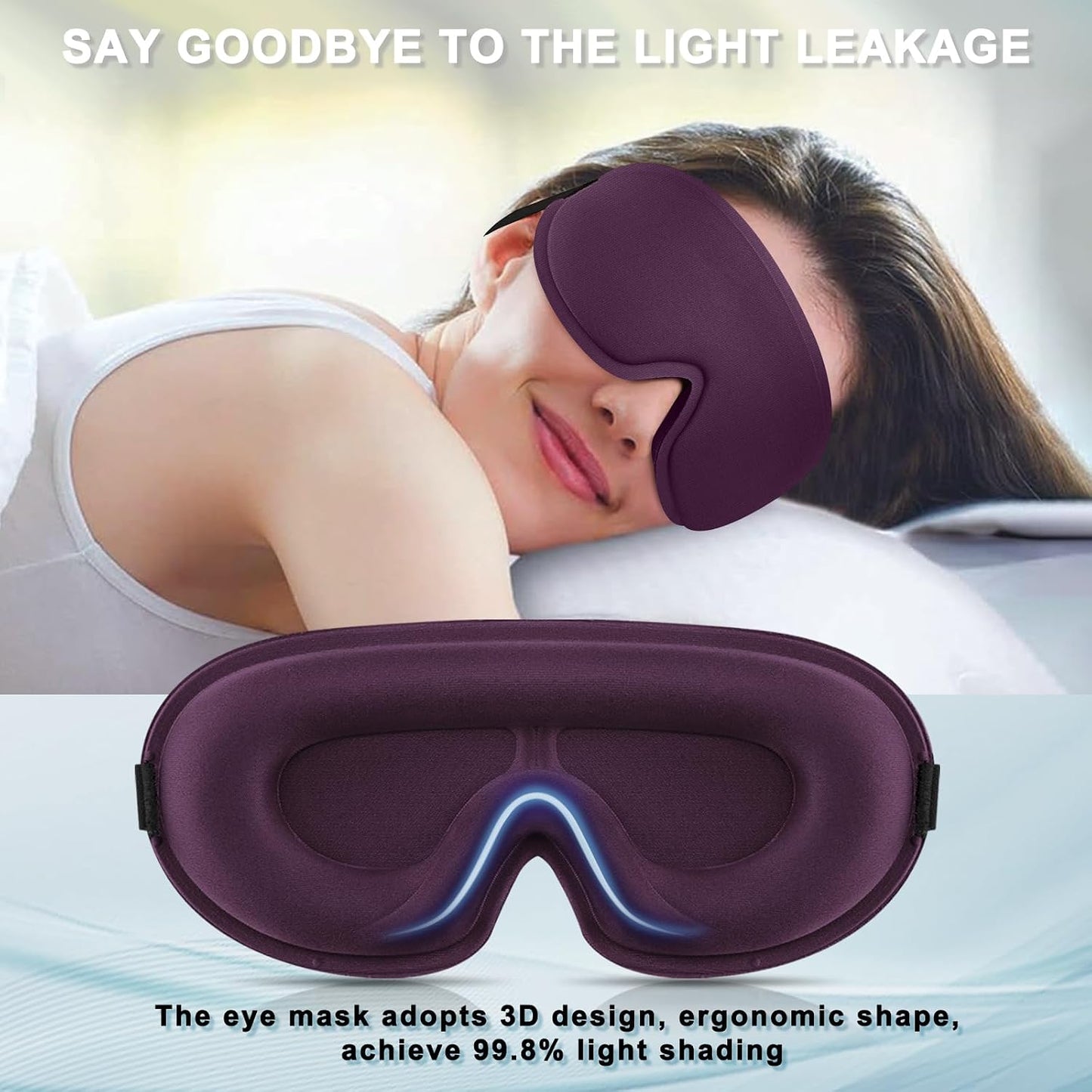 2 Pack Sleep Mask for Side Sleeper, Complete Light Blocking 3D Sleeping Eye Mask, Soft Breathable Eye Cover for Women Men, Travel, Nap, Relaxing Zero Pressure Night Blindfold (Pink+Purple)