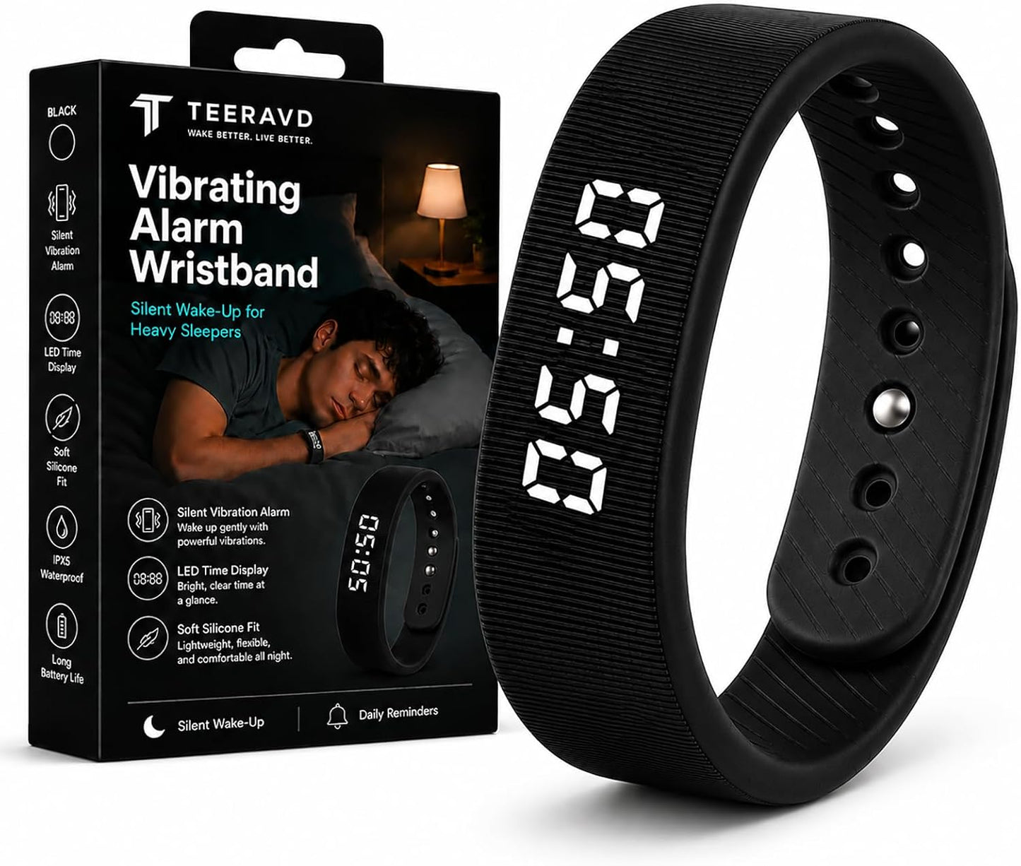 Vibrating Alarm Wristband Clock for Heavy Sleepers Wake Band Wrist Watch Silent Vibration Bracelet Loud Adults Strike Deaf People Despertar with that Won't Partner Extremely Deep