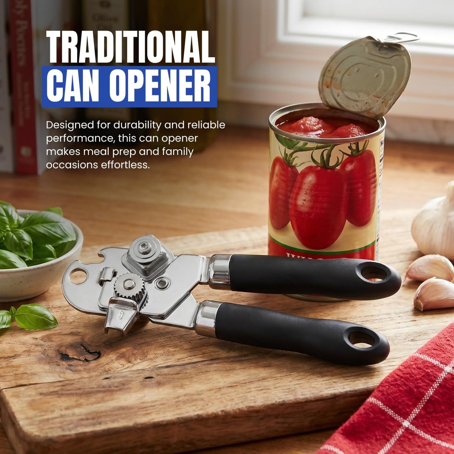 Can Opener Manual, Heavy Duty Stainless Steel Rust Proof Can Opener with Easy Grip Handle, Smooth Edge Safe Cut, Can Openers for Seniors, Durable Kitchen Tool
