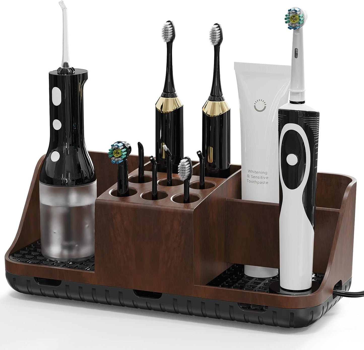 Boperzi Electric Toothbrush Holders with Cord Slots: Detachable Toothbrush and Toothpaste Holders, Large Tooth Brush Storage Caddy Set Drainage, Anti-Slip Bathroom Counter Organizer for Family, Kids