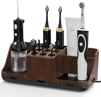 Boperzi Electric Toothbrush Holders with Cord Slots: Detachable Toothbrush and Toothpaste Holders, Large Tooth Brush Storage Caddy Set Drainage, Anti-Slip Bathroom Counter Organizer for Family, Kids